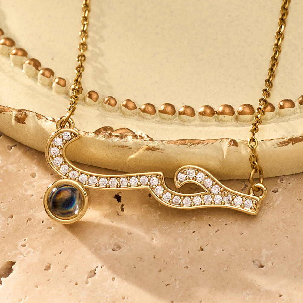 HilalHaven Inlaid Zircon "Hubb - Love" Arabic Calligraphy Projection Pendant - Golden - image 0