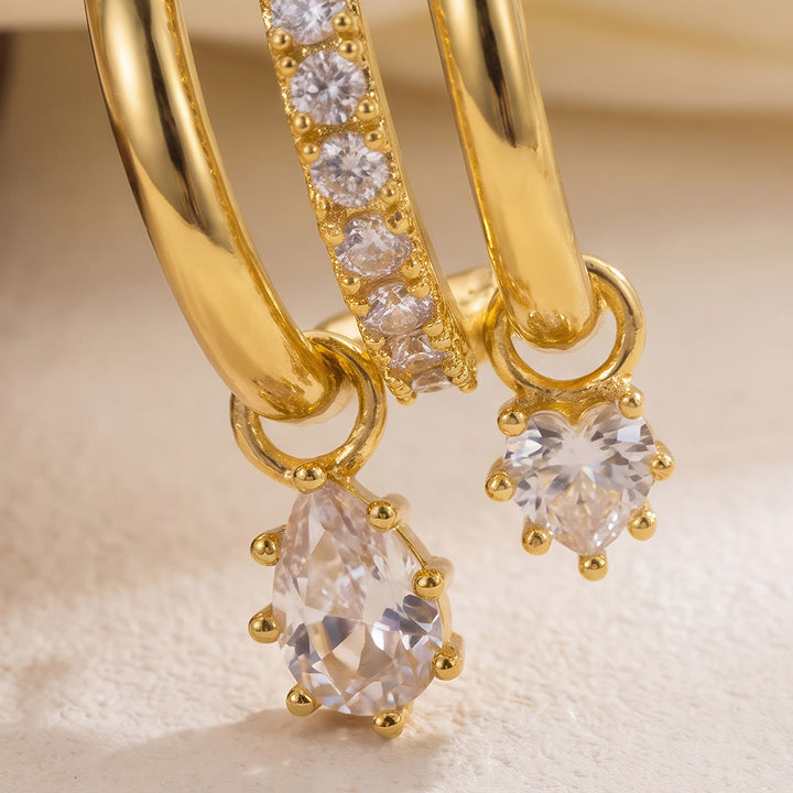 HilalHaven Dew Drop Spark Gold Triple Hoop Zircon Drop Earrings - image 5