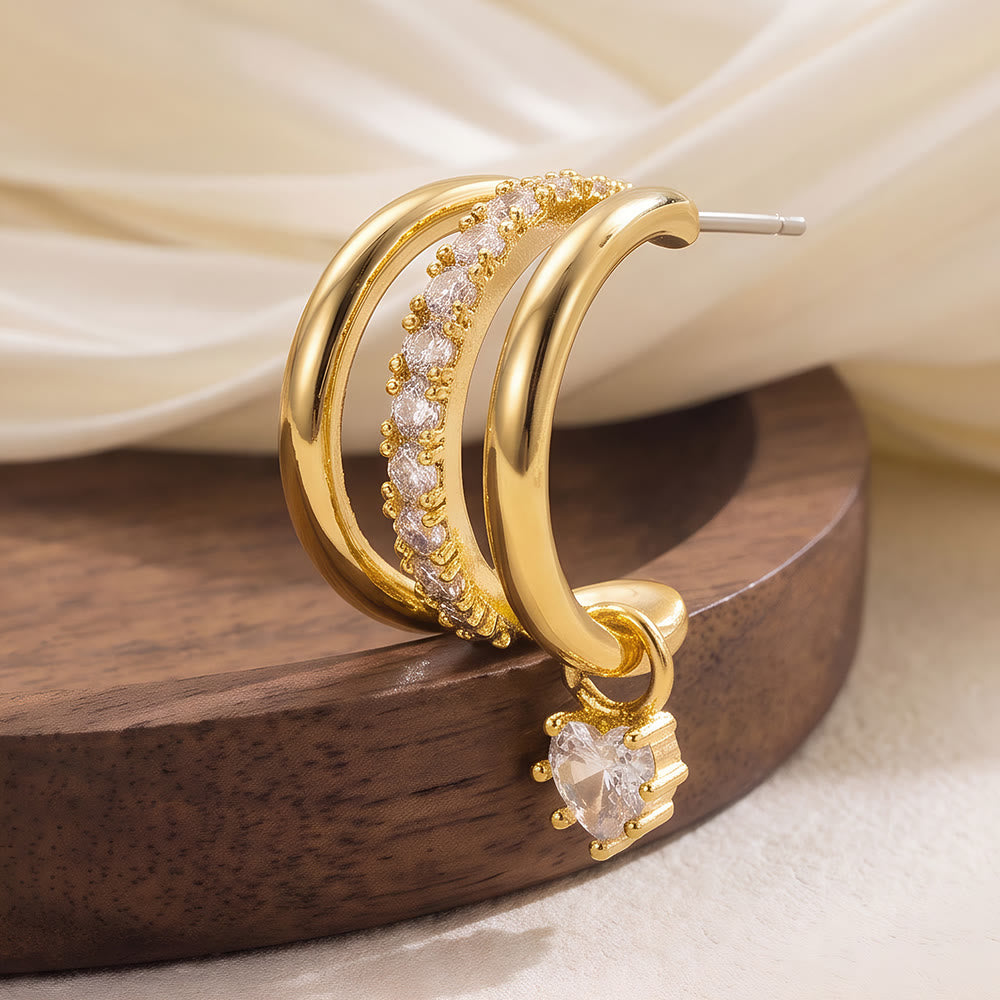 HilalHaven Dew Drop Spark Gold Triple Hoop Zircon Drop Earrings - image 9