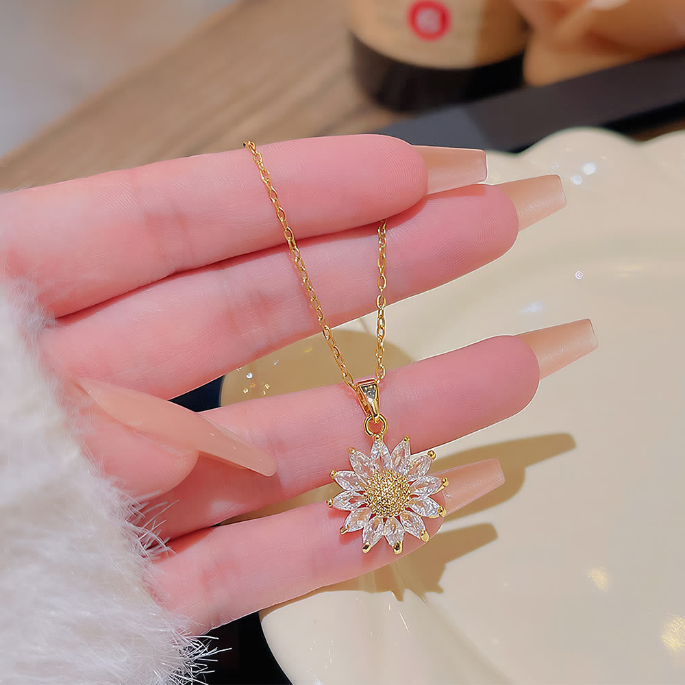 HilalHaven Sunlit Bloom Titanium Steel Sunflower Zircon Pendant Necklace - image 1