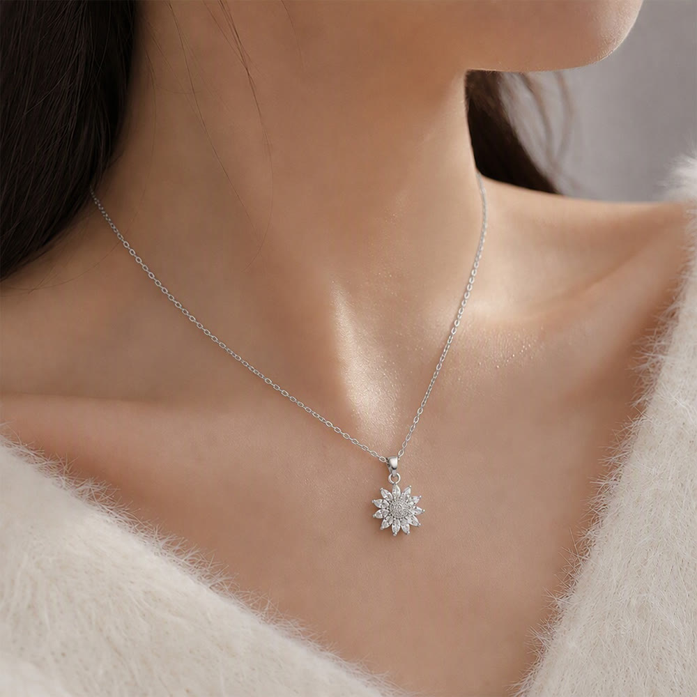 HilalHaven Sunlit Bloom Titanium Steel Sunflower Zircon Pendant Necklace - image 4