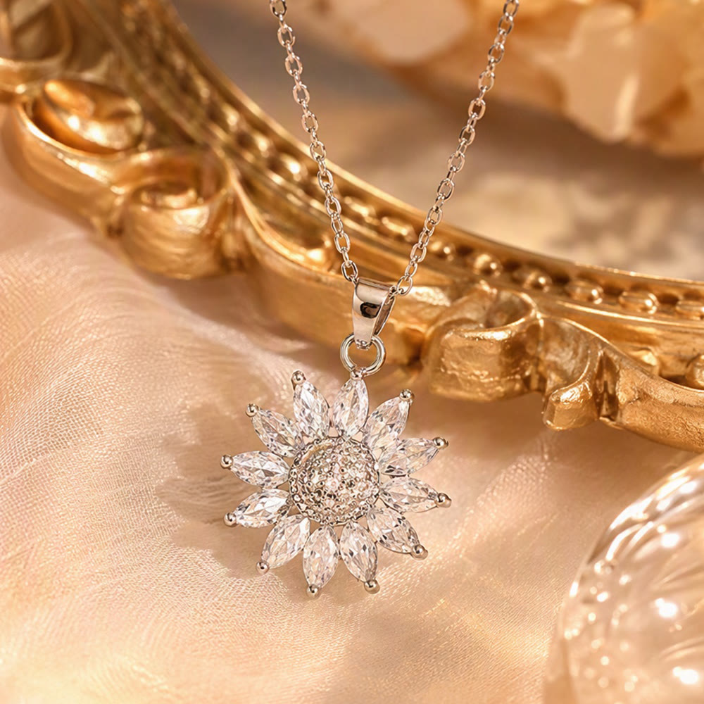HilalHaven Sunlit Bloom Titanium Steel Sunflower Zircon Pendant Necklace - Golden - image 0