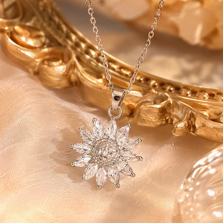 HilalHaven Sunlit Bloom Titanium Steel Sunflower Zircon Pendant Necklace - Golden - image 0