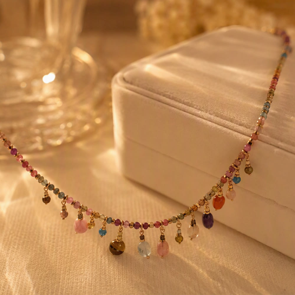 HilalHaven Rainbow Whisper Resin Colorful Beaded Fringe Choker Necklace/Bracelet - Necklace - image 1