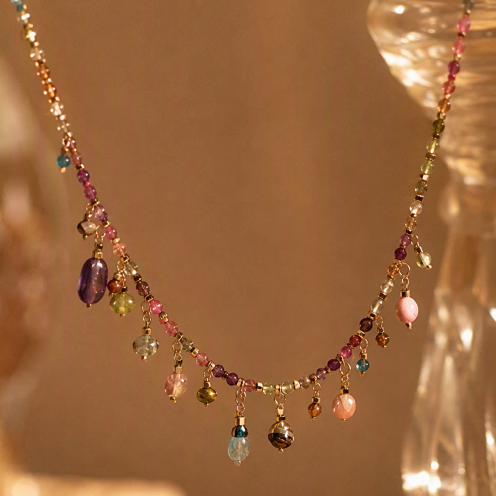 HilalHaven Rainbow Whisper Resin Colorful Beaded Fringe Choker Necklace/Bracelet - image 0