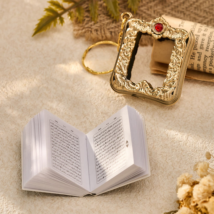 HilalHaven Ornate Tome Decorative Mini Quran Keychain - Golden - image 3