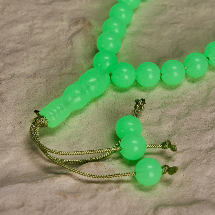 HilalHaven 12mm Round Green Acrylic 33/99 Beads Tasbih — Luminous Glow-in-the-Dark Handcrafted Prayer Beads - image 5