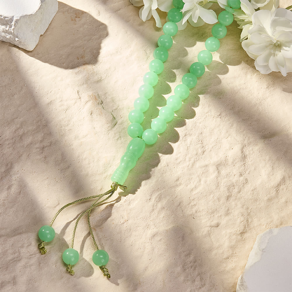 HilalHaven 12mm Round Green Acrylic 33/99 Beads Tasbih — Luminous Glow-in-the-Dark Handcrafted Prayer Beads - image 3