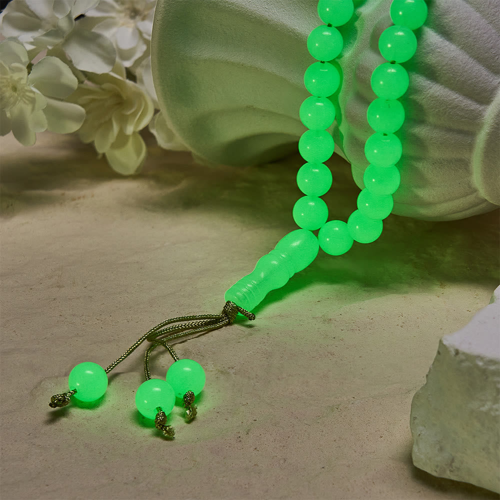 HilalHaven 12mm Round Green Acrylic 33/99 Beads Tasbih — Luminous Glow-in-the-Dark Handcrafted Prayer Beads - image 0