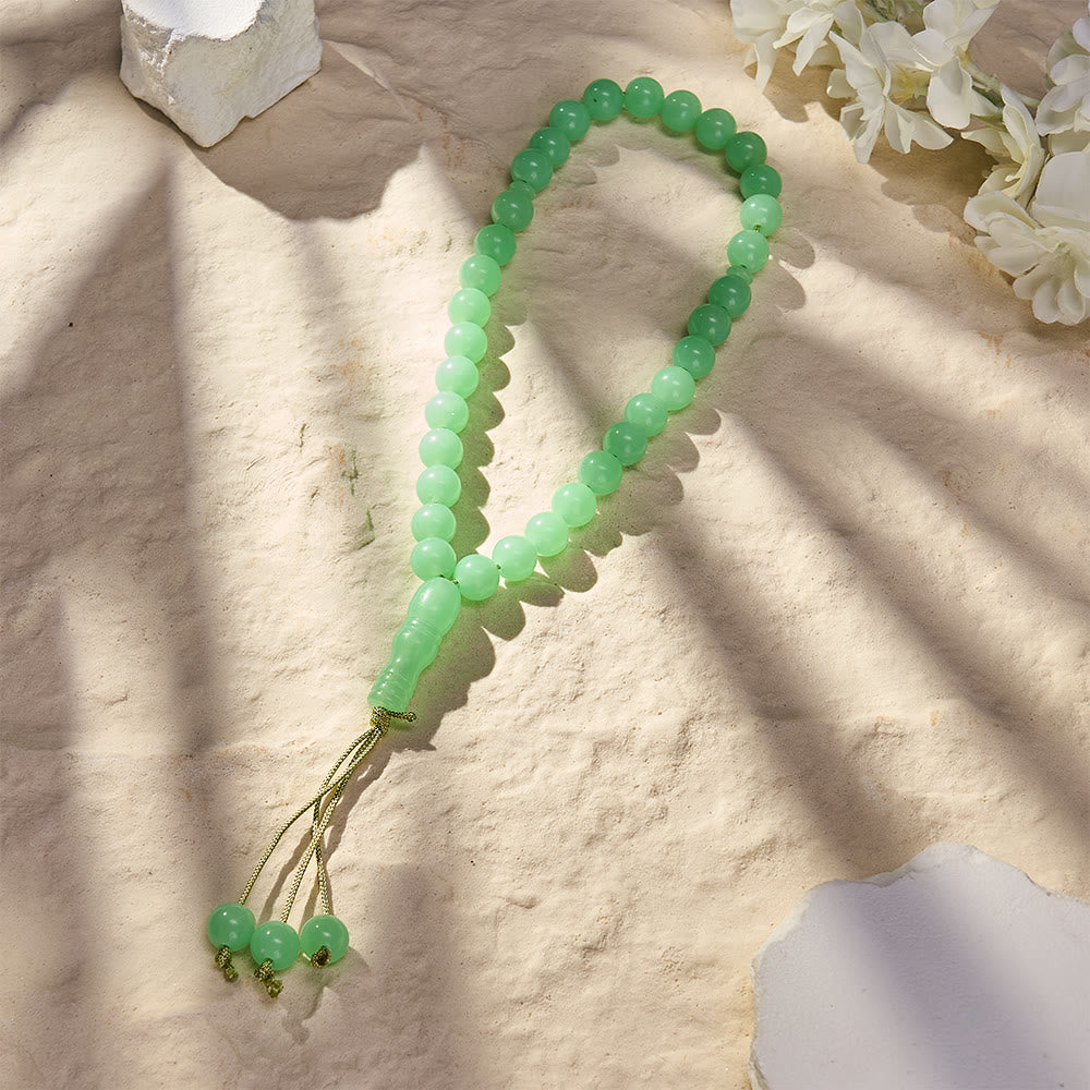 HilalHaven 12mm Round Green Acrylic 33/99 Beads Tasbih — Luminous Glow-in-the-Dark Handcrafted Prayer Beads - 33-Beads Tasbih( Beads Size 12mm) - image 1