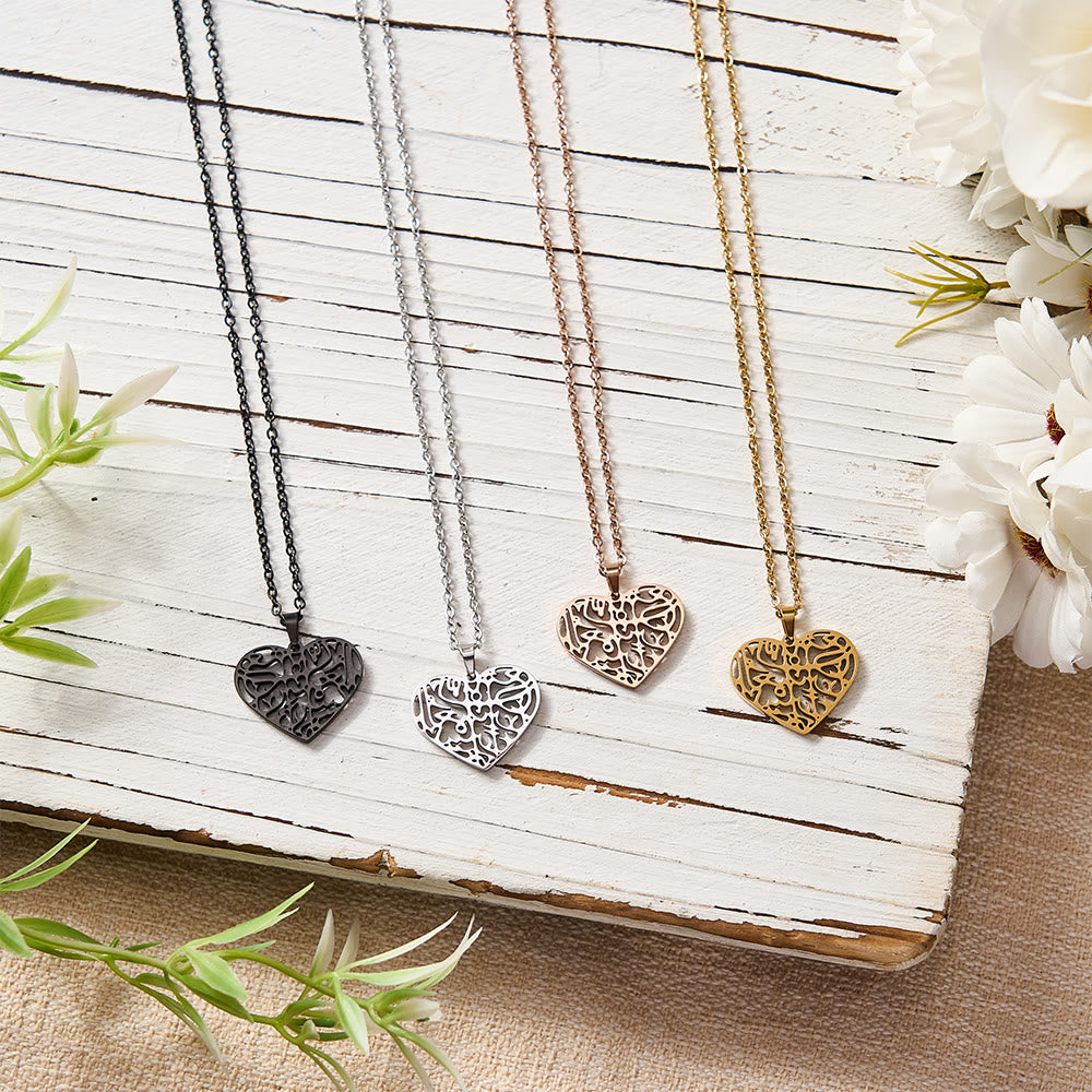 HilalHaven With Hardship Comes Ease Heart-Shaped Openwork Necklace — Polished Titanium Steel - image 0