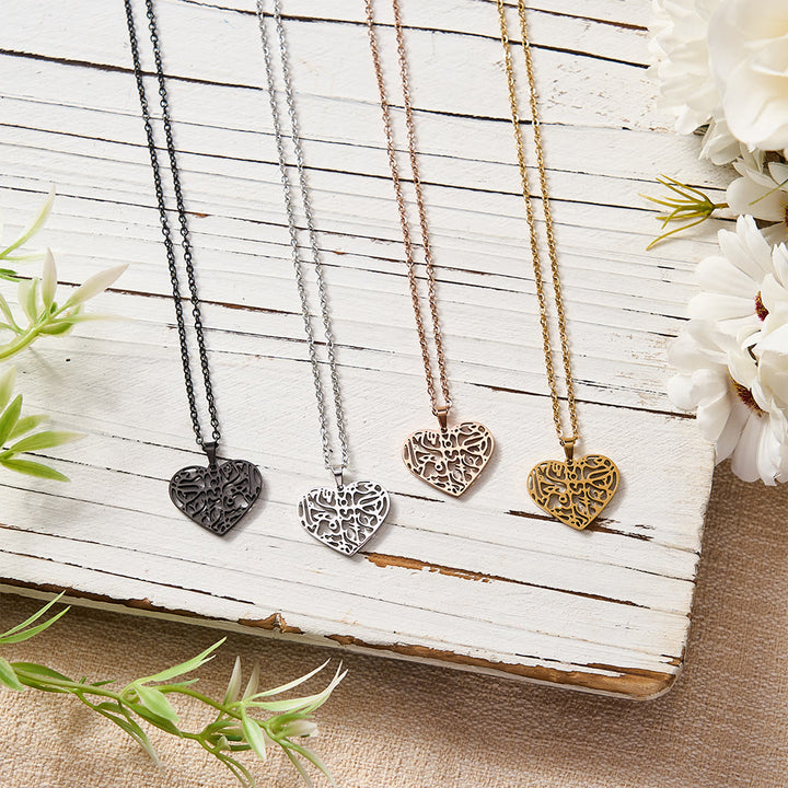 HilalHaven With Hardship Comes Ease Heart-Shaped Openwork Necklace — Polished Titanium Steel - image 0