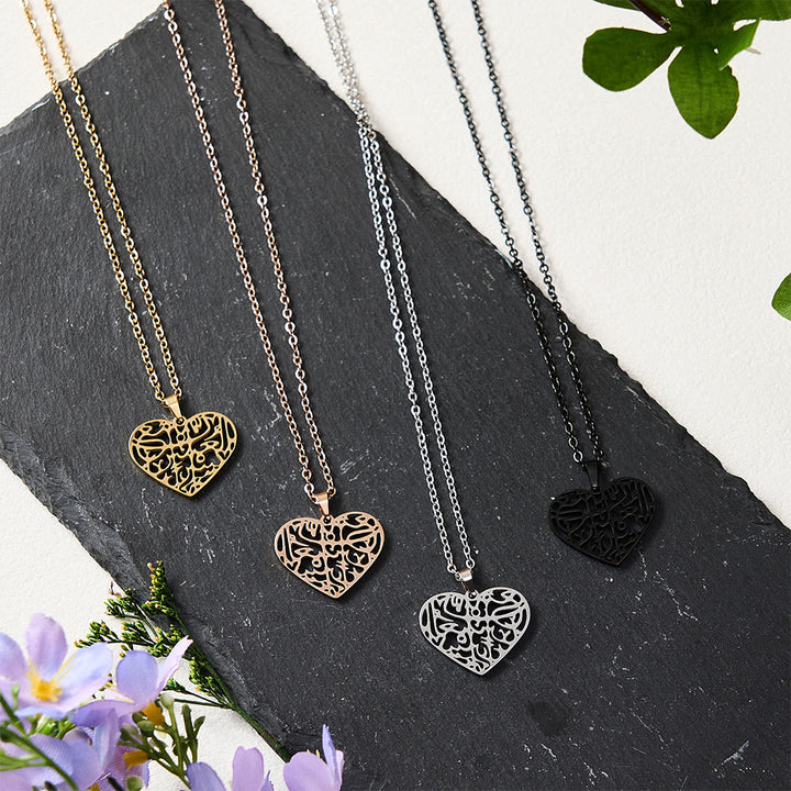 HilalHaven With Hardship Comes Ease Heart-Shaped Openwork Necklace — Polished Titanium Steel - image 1
