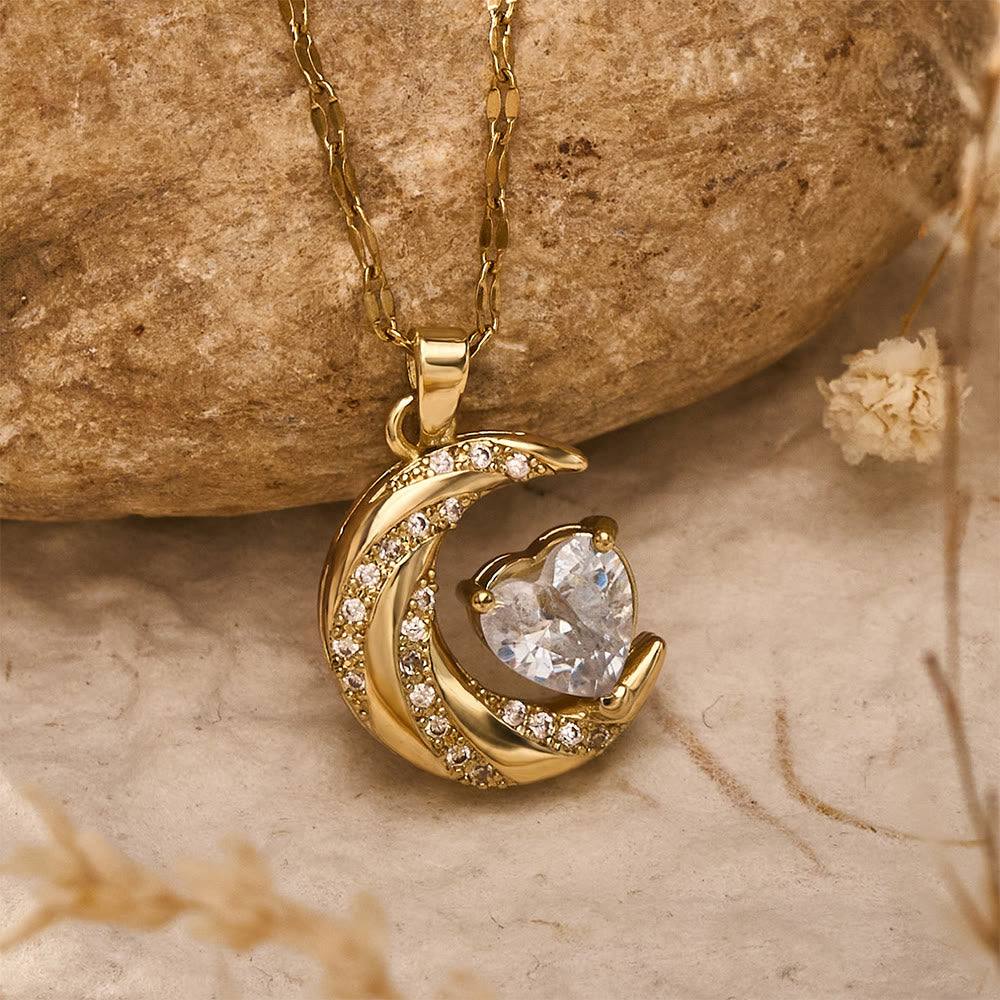 HilalHaven Curved Lunar Frame Heart Crystal Dainty Everyday Necklace - image 2
