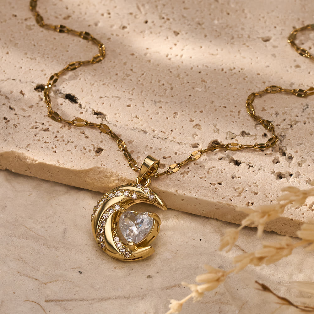 HilalHaven Curved Lunar Frame Heart Crystal Dainty Everyday Necklace - Curved Lunar Frame Heart Crystal Dainty Everyday Necklace - image 1