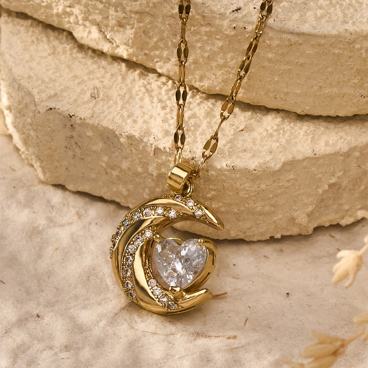 HilalHaven Curved Lunar Frame Heart Crystal Dainty Everyday Necklace - image 4