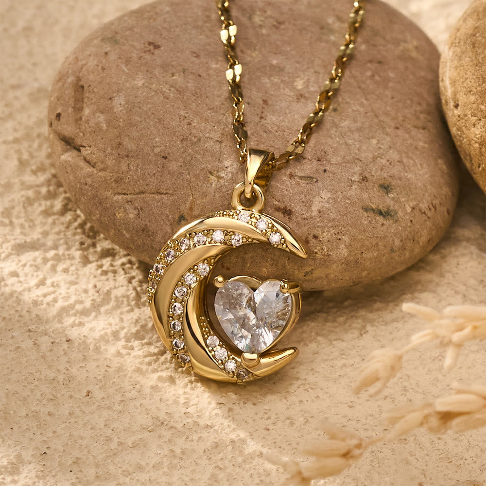 HilalHaven Curved Lunar Frame Heart Crystal Dainty Everyday Necklace - image 3