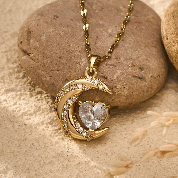 HilalHaven Curved Lunar Frame Heart Crystal Dainty Everyday Necklace - image 3