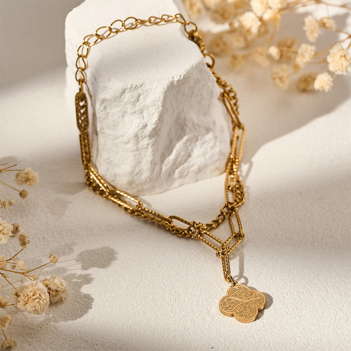 HilalHaven Four‑Petal Embossed Arabic Inscription Dual‑Layer Bracelet  - image 20