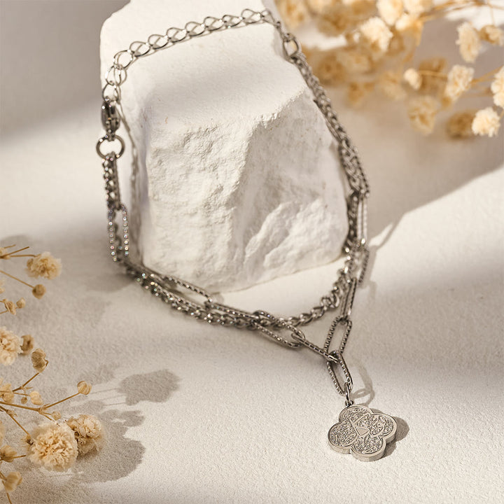 HilalHaven Four‑Petal Embossed Arabic Inscription Dual‑Layer Bracelet  - image 3