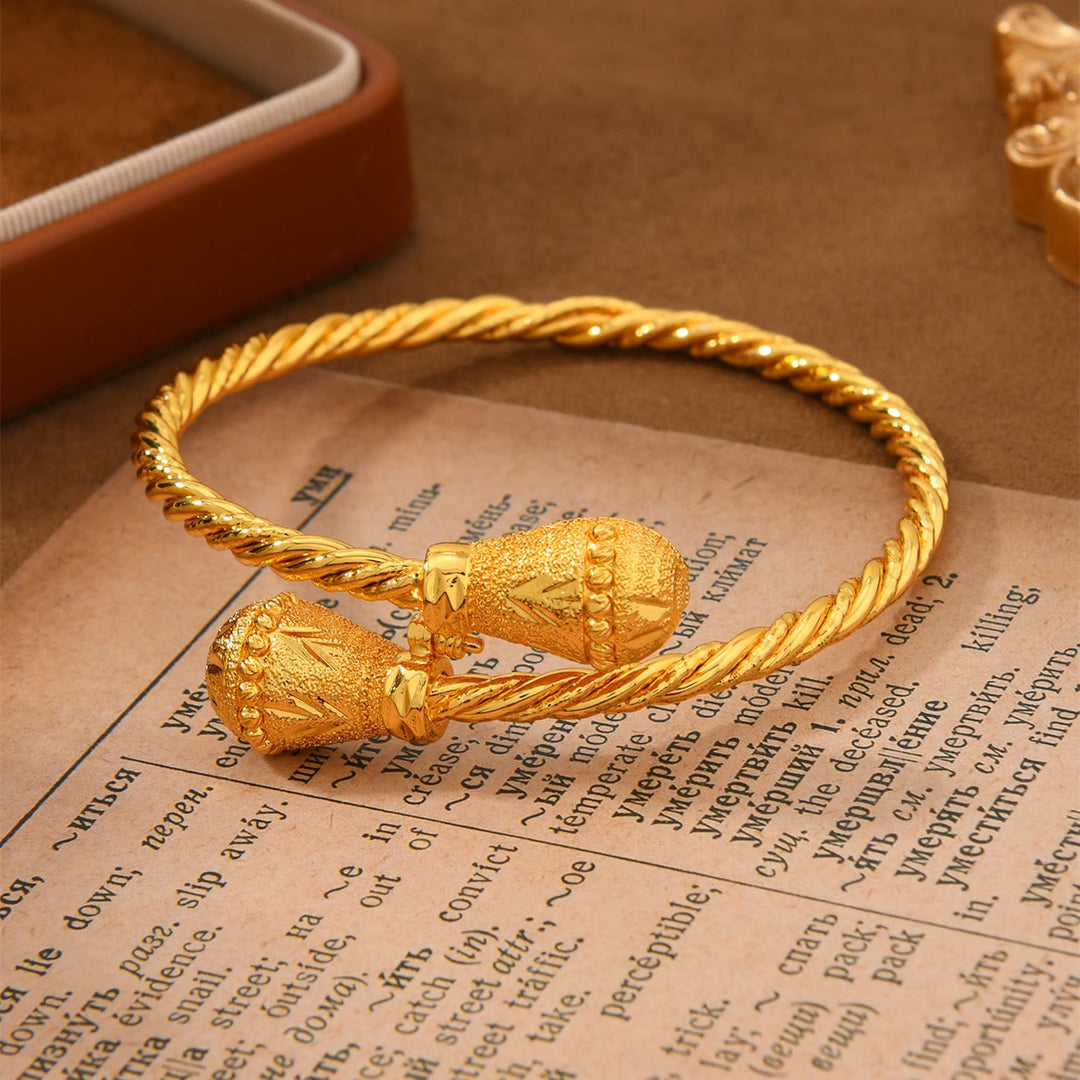 HilalHaven Twist Tassel Golden Plated Copper Open Bangle - image 2