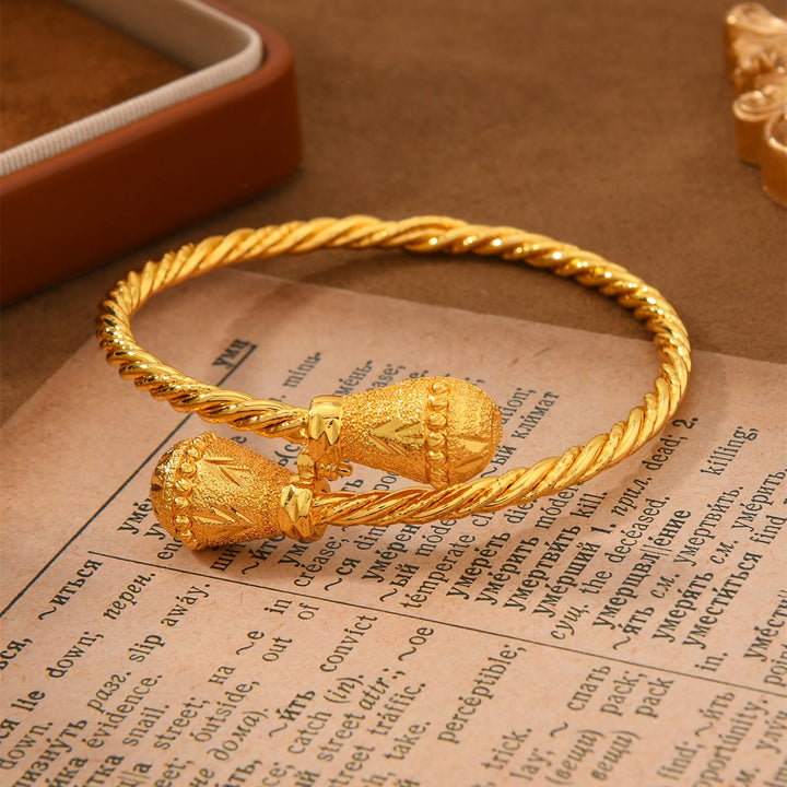 HilalHaven Twist Tassel Golden Plated Copper Open Bangle - image 2