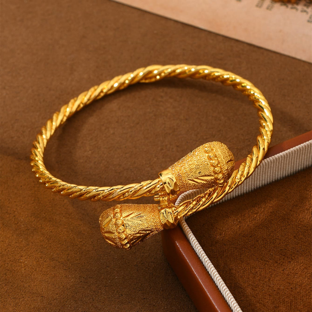HilalHaven Twist Tassel Golden Plated Copper Open Bangle - Golden - image 1