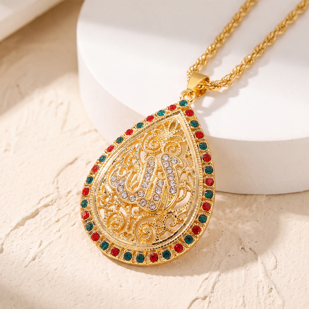 ilalHaven Allah Teardrop Filigree Alloy Enamel Rhinestone Twisted Rope Necklace - image 0