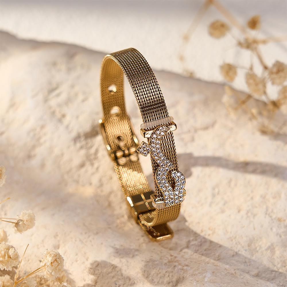 HilalHaven "Hubb-Love" Mesh Script Glint Vacuum Plated Stainless Steel Bracelet - image 3