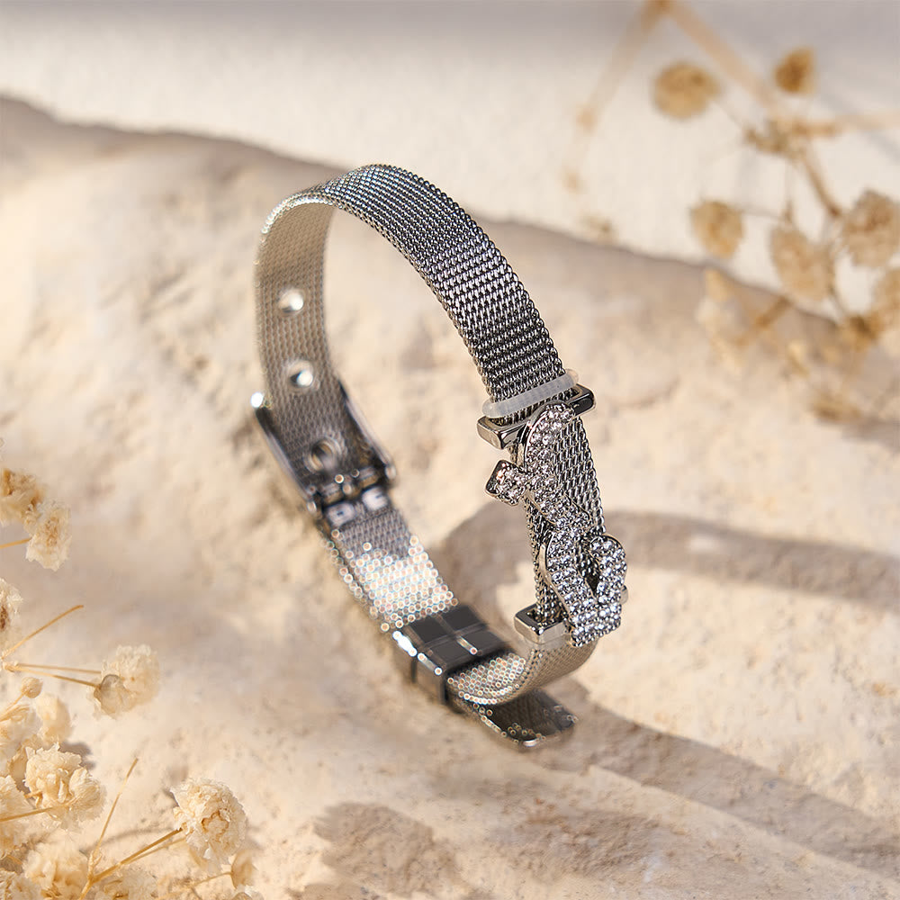 HilalHaven "Hubb-Love" Mesh Script Glint Vacuum Plated Stainless Steel Bracelet - image 7