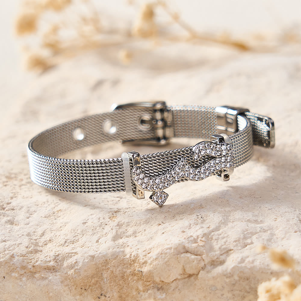 HilalHaven "Hubb-Love" Mesh Script Glint Vacuum Plated Stainless Steel Bracelet - image 5