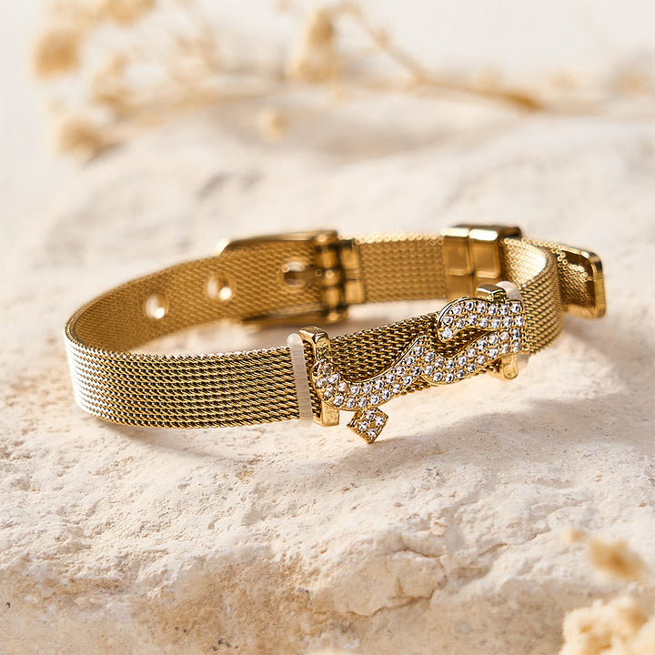 HilalHaven "Hubb-Love" Mesh Script Glint Vacuum Plated Stainless Steel Bracelet - image 1