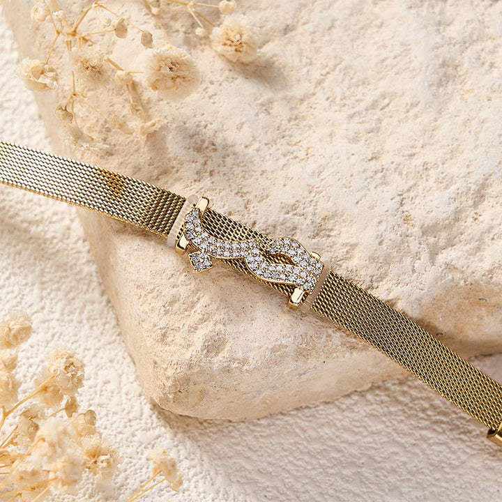 HilalHaven "Hubb-Love" Mesh Script Glint Vacuum Plated Stainless Steel Bracelet - Golden - image 4