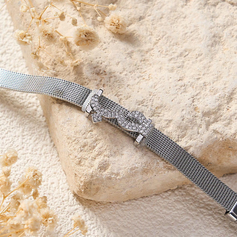 HilalHaven "Hubb-Love" Mesh Script Glint Vacuum Plated Stainless Steel Bracelet - Silver - image 8