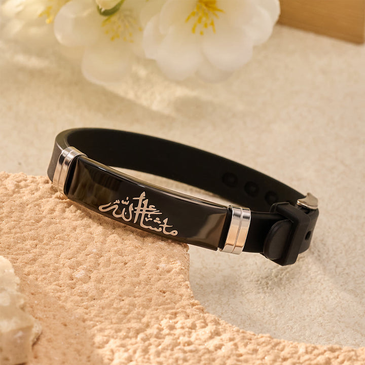 HilalHaven Mashallah Soft Inscription Polished Silicone Strap Bracelet - Black - image 3