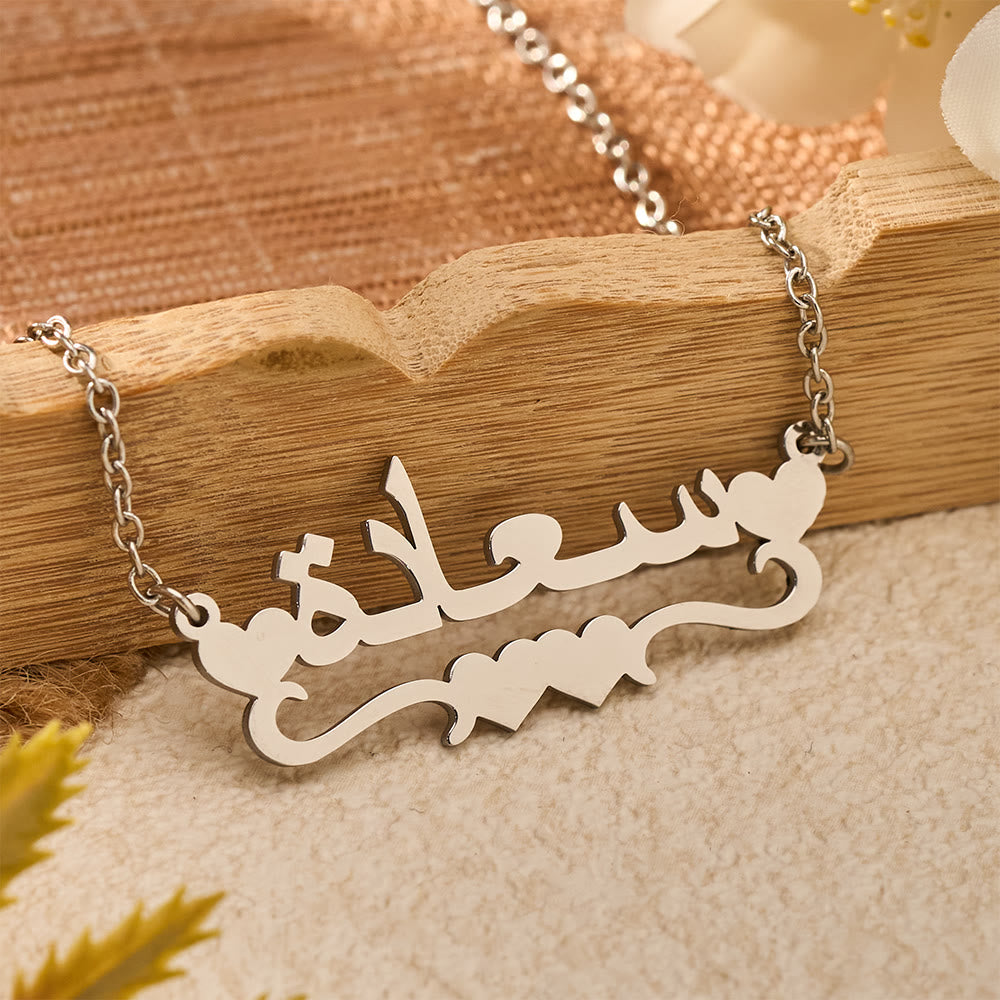 HilalHaven "Saada-Happiness" Calligraphy Heart Trace Women 304 Stainless Steel O Chain Necklace - image 3