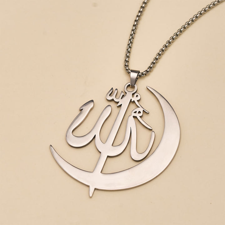 HilalHaven Allah Crescent Script Silhouette Electroplated Stainless Steel Unisex Necklace - image 8
