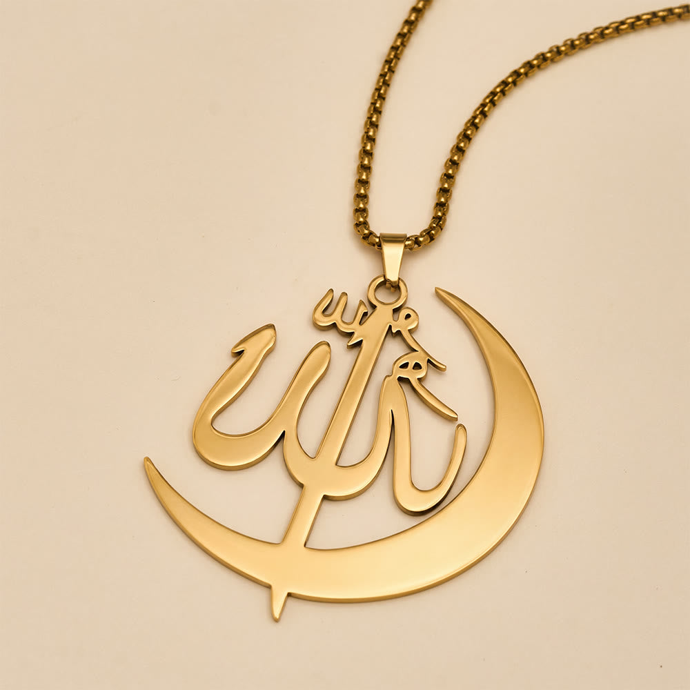 HilalHaven Allah Crescent Script Silhouette Electroplated Stainless Steel Unisex Necklace - image 4