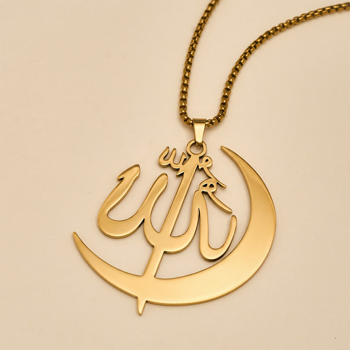 HilalHaven Allah Crescent Script Silhouette Electroplated Stainless Steel Unisex Necklace - image 4
