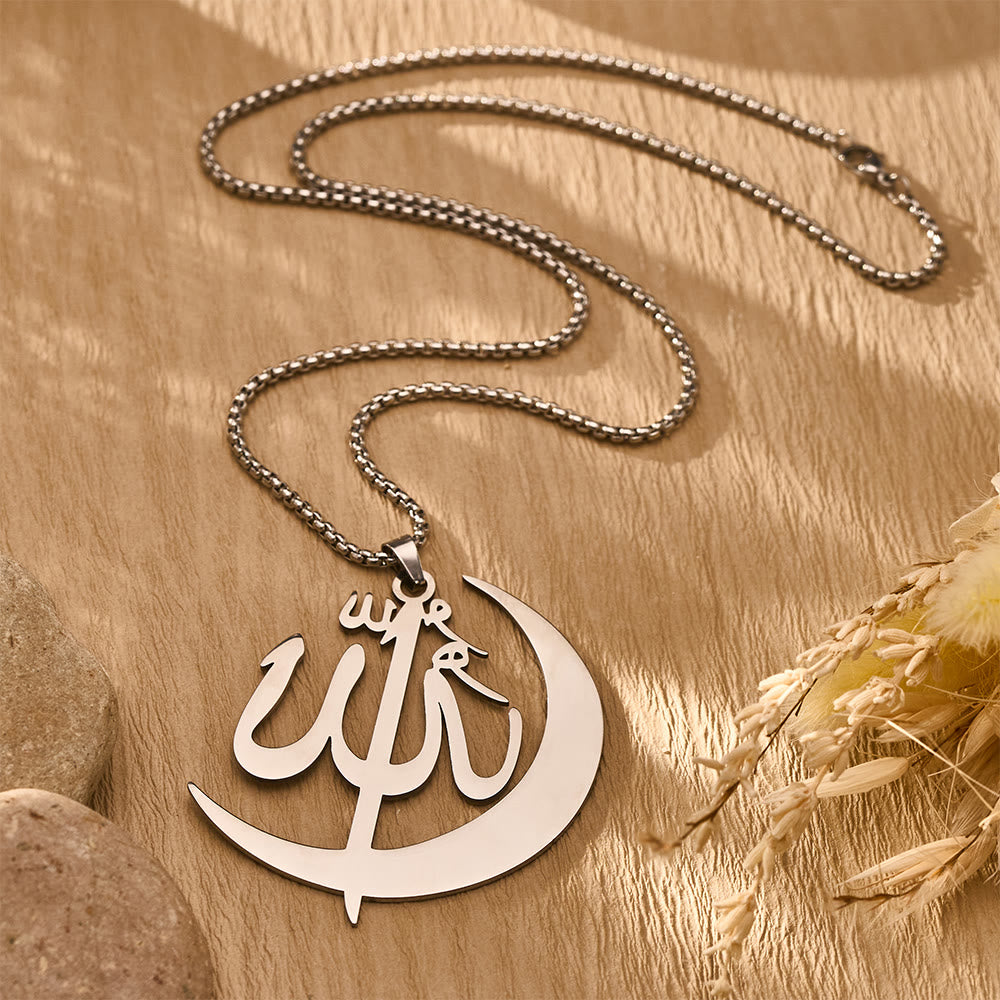 HilalHaven Allah Crescent Script Silhouette Electroplated Stainless Steel Unisex Necklace - Silver - image 7