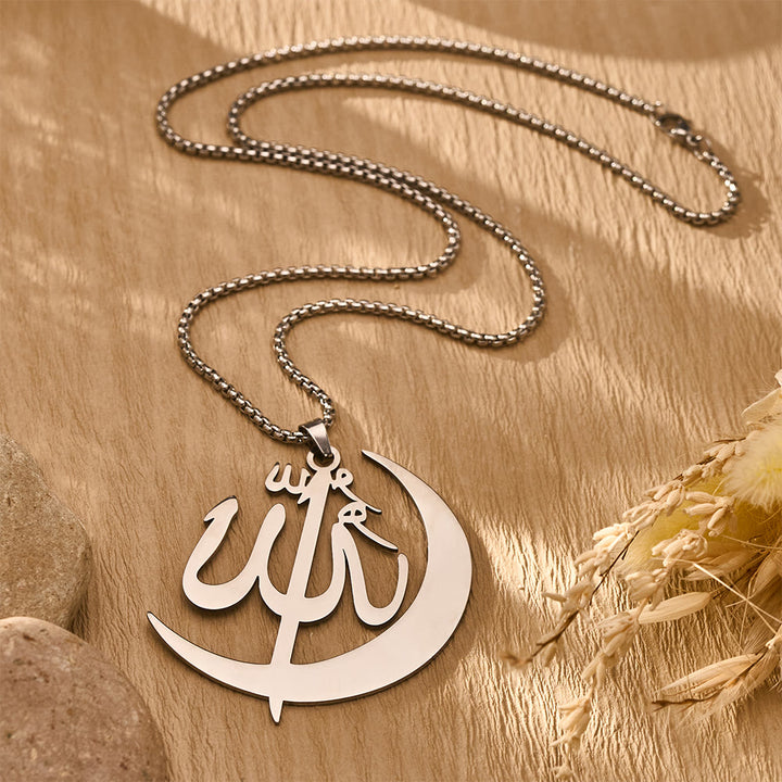 HilalHaven Allah Crescent Script Silhouette Electroplated Stainless Steel Unisex Necklace - Silver - image 7