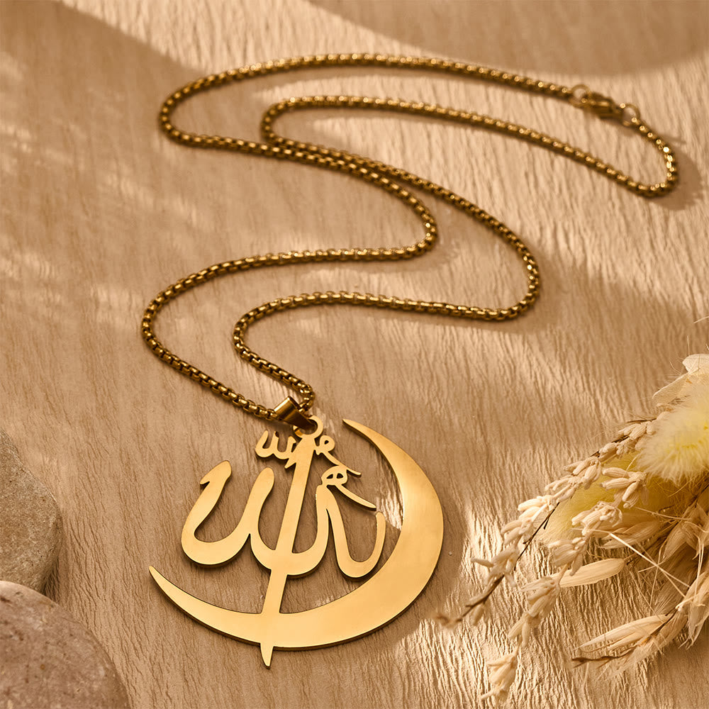 HilalHaven Allah Crescent Script Silhouette Electroplated Stainless Steel Unisex Necklace - Golden - image 3