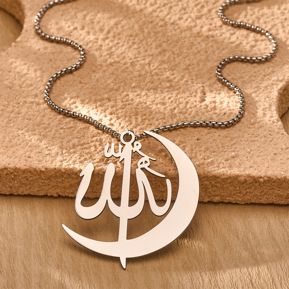 HilalHaven Allah Crescent Script Silhouette Electroplated Stainless Steel Unisex Necklace - image 5