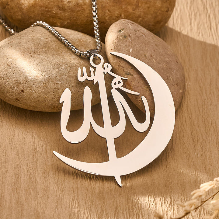 HilalHaven Allah Crescent Script Silhouette Electroplated Stainless Steel Unisex Necklace - image 6