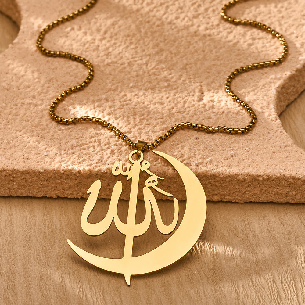 HilalHaven Allah Crescent Script Silhouette Electroplated Stainless Steel Unisex Necklace - image 1