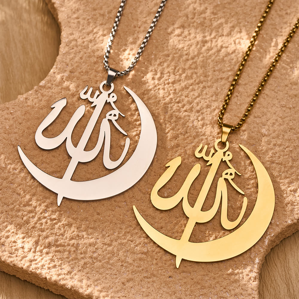 HilalHaven Allah Crescent Script Silhouette Electroplated Stainless Steel Unisex Necklace - image 0