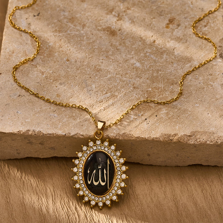 HilalHaven Allah Sunburst Script Medallion Alloy Unisex Cross Chain Necklace - Goldeb - image 3