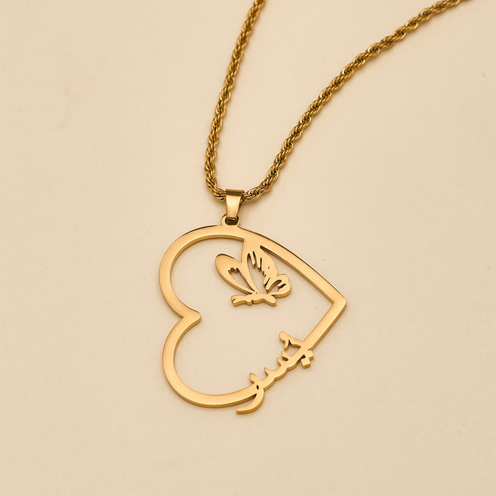 HilalHaven "Hubb-Love" Soul Flutter" Heart Butterfly Arabic Script Titanium Steel Necklace - image 5