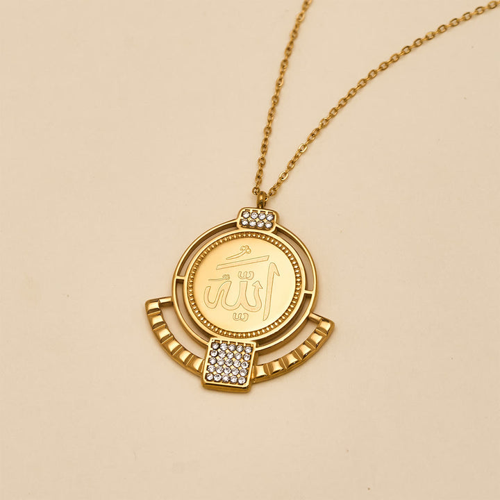 HilalHaven Allah Radiant Sign Geometric Crystal Titanium Steel Unisex Necklace - image 5