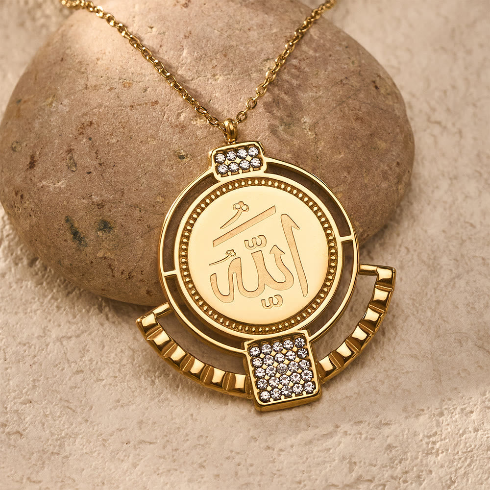 HilalHaven Allah Radiant Sign Geometric Crystal Titanium Steel Unisex Necklace - image 0